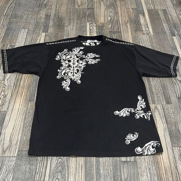 🔥☠️ Y2K DIRECT BLUE URBAN COUTURE Embroidered Affliction Style Tee 2XL -PERFECT - Picture 3 of 12